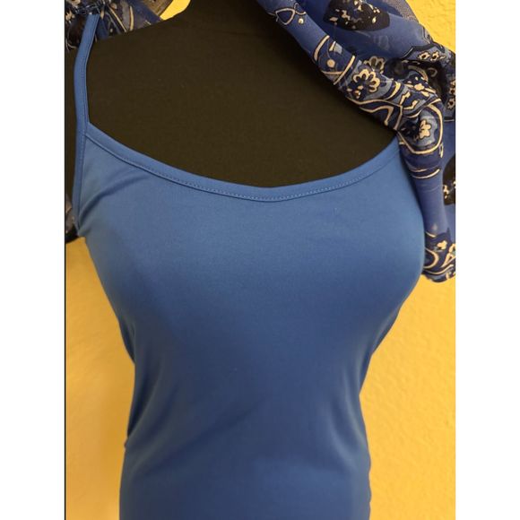 INC Blue Studded Print Batwing Sleeves Nylon Top Sz M - Picture 6 of 15